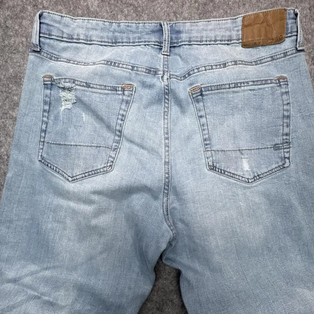Aeropostale Jeans Mens 36x30 Blue Light Wash Skinny Distressed Denim Pants